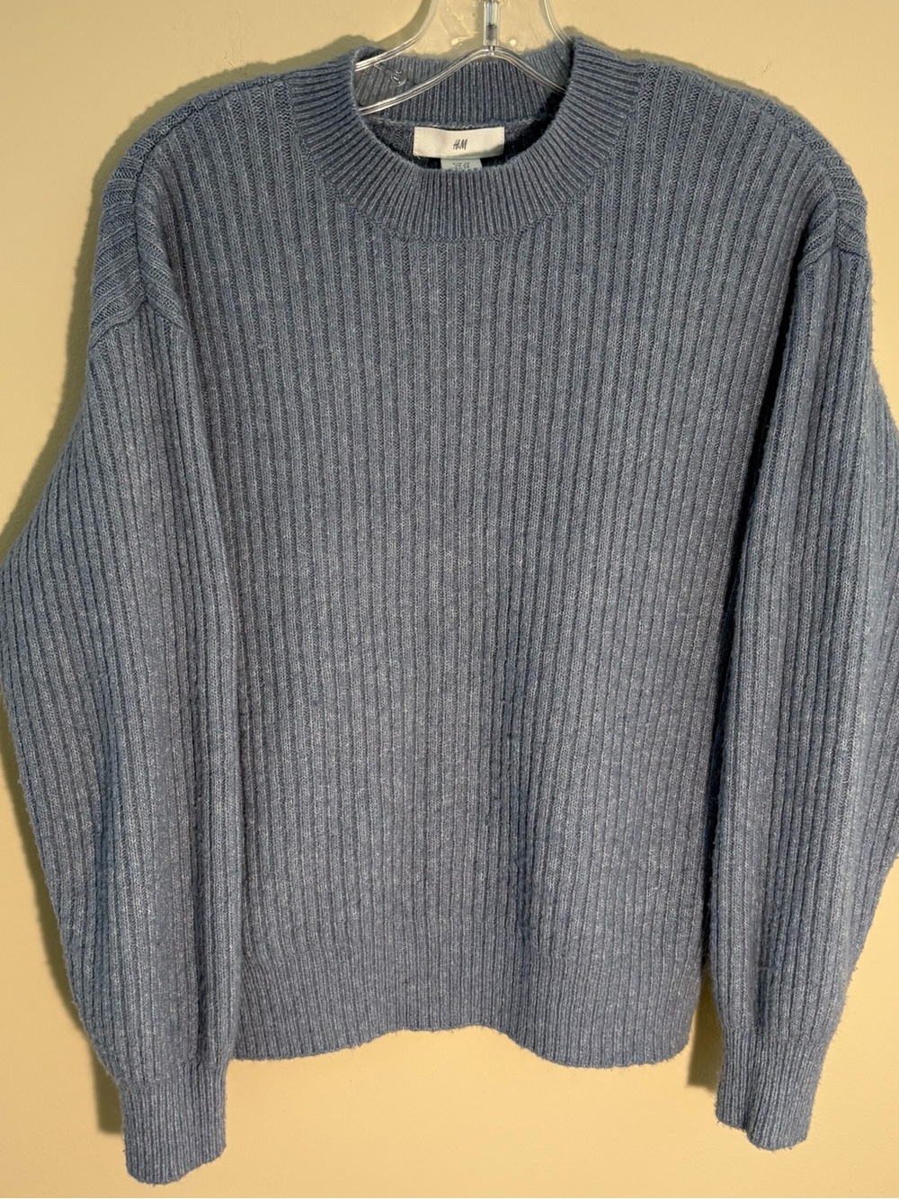 H&M Blue Ribbed Knit Crewneck Pullover Sweater Size-XS